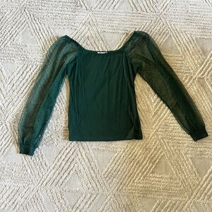 Elegant Green Women's Top with Sheer Sleeves